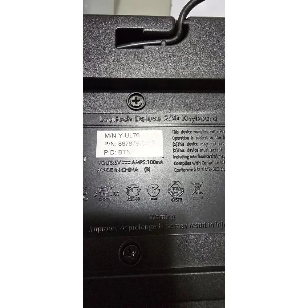 Logitech Deluxe 250 USB Keyboard‎ Black- Tested GOOD